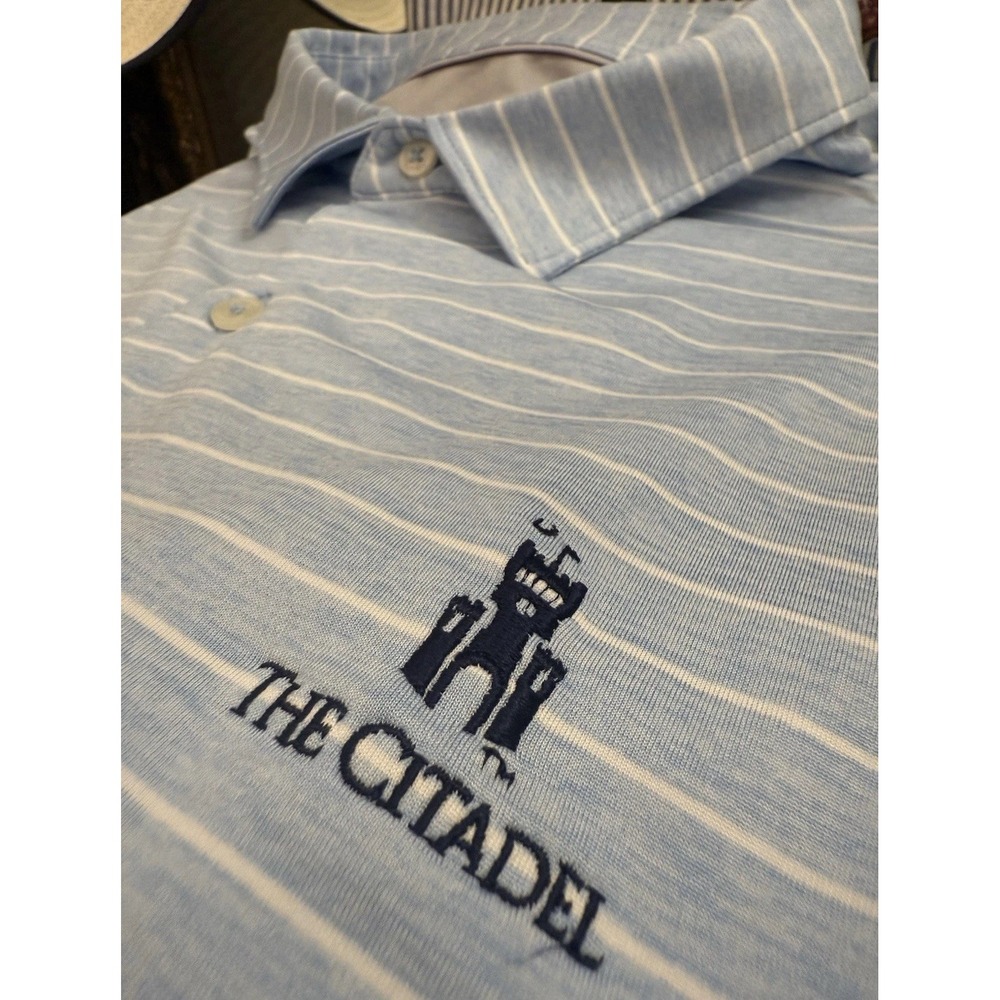Johnnie-O Golf Polo Shirt The Citadel Military College Blue Pin Strip XXL
